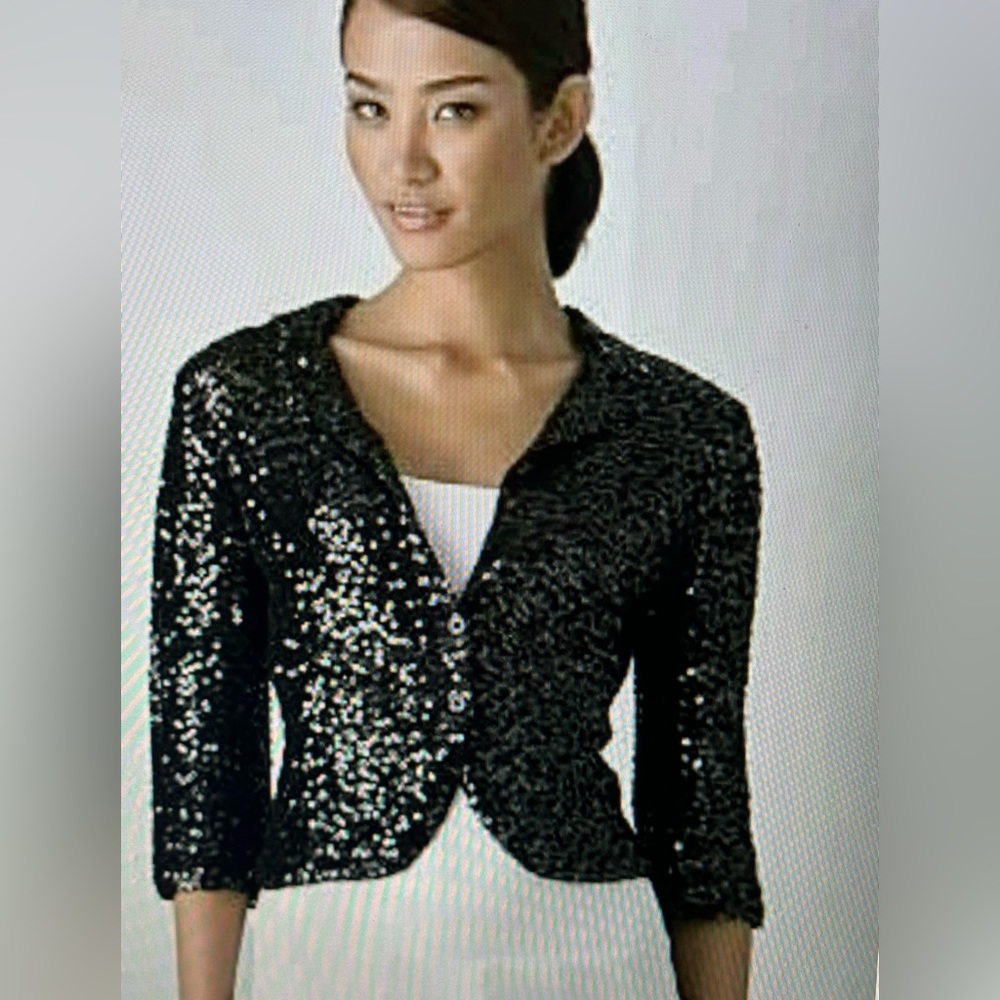 LISLI BLACK HAND CROCHETED-SEQUINED BLAZER SZ 12